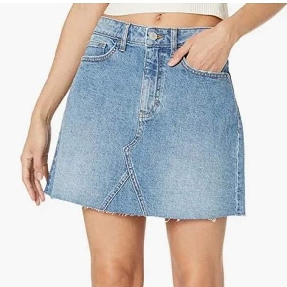 The Drop Dresses & Skirts - The Drop Denim Mini Skirt Y2K Boho Raw Hem Light Wash 3X